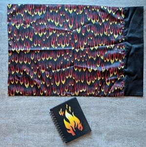 Y2K Vintage Flame Pattern Satin Pillowcase and Notebook Set